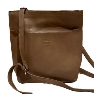 Roots 73 Tan/Beige Leather Crossbody Shoulder Bag.